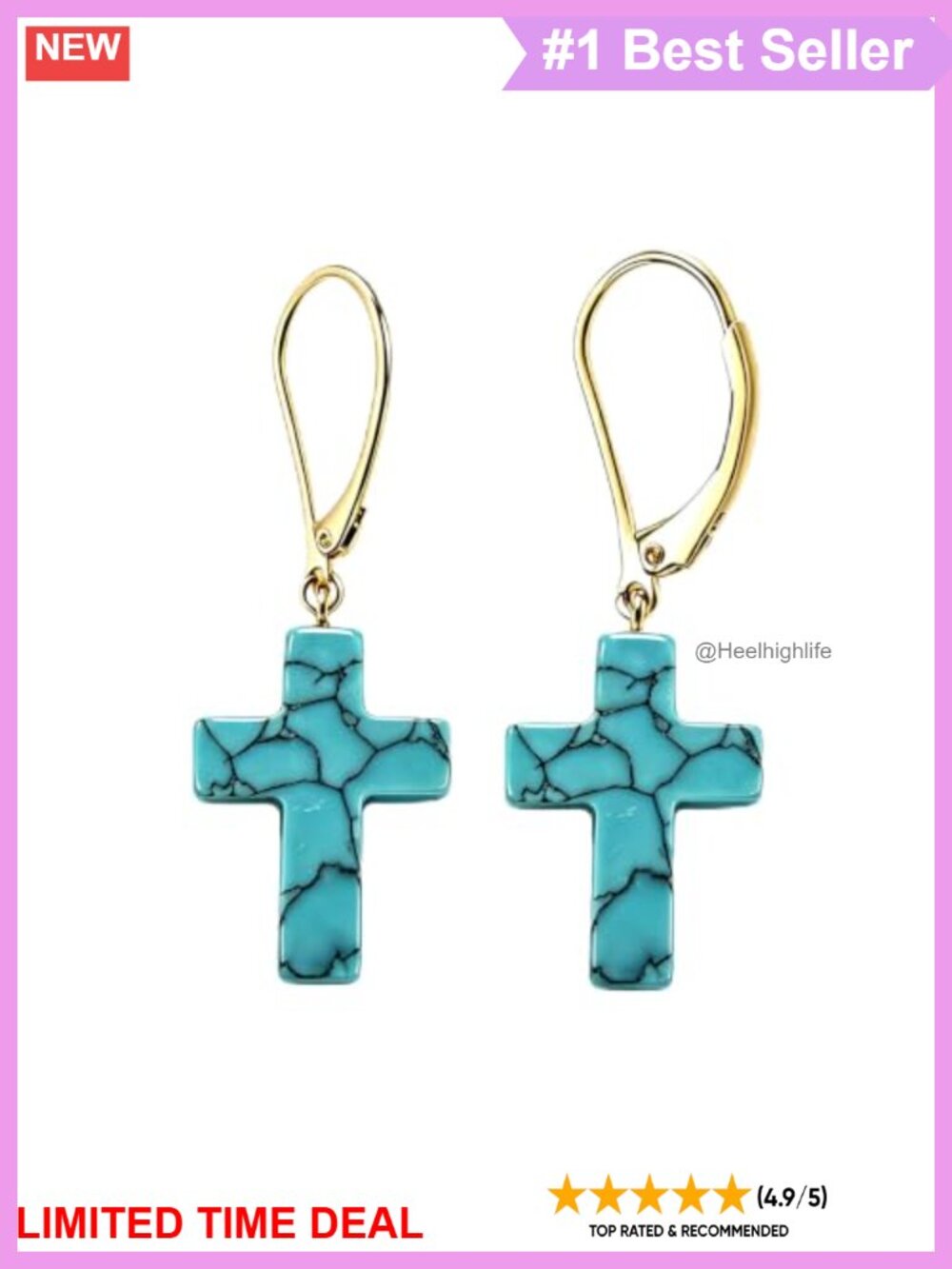 S925 Sterling Silver Turquoise Cross Dangle Earrings Women Faith Jewelry
